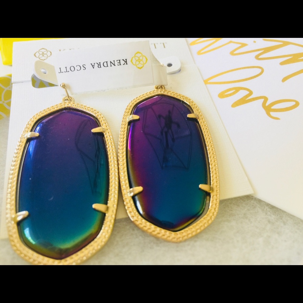NWT Kendra Scott Danielle Earrings Black Iridescen - Picture 1 of 8
